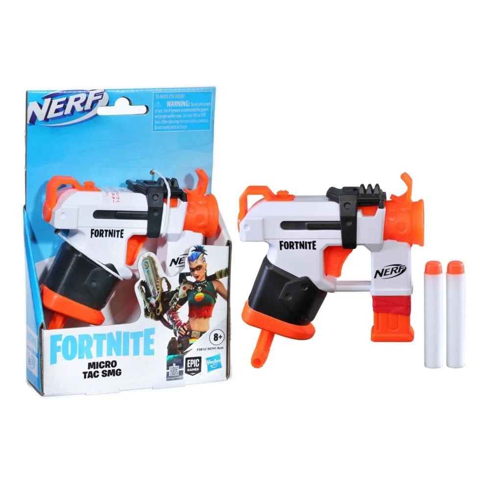 Nerf Fortnite Micro Tac SMG Mini Dart-Firing Blaster, Fortnite Tac SMG Equipment Design, include 2 freccette Nerf Elite