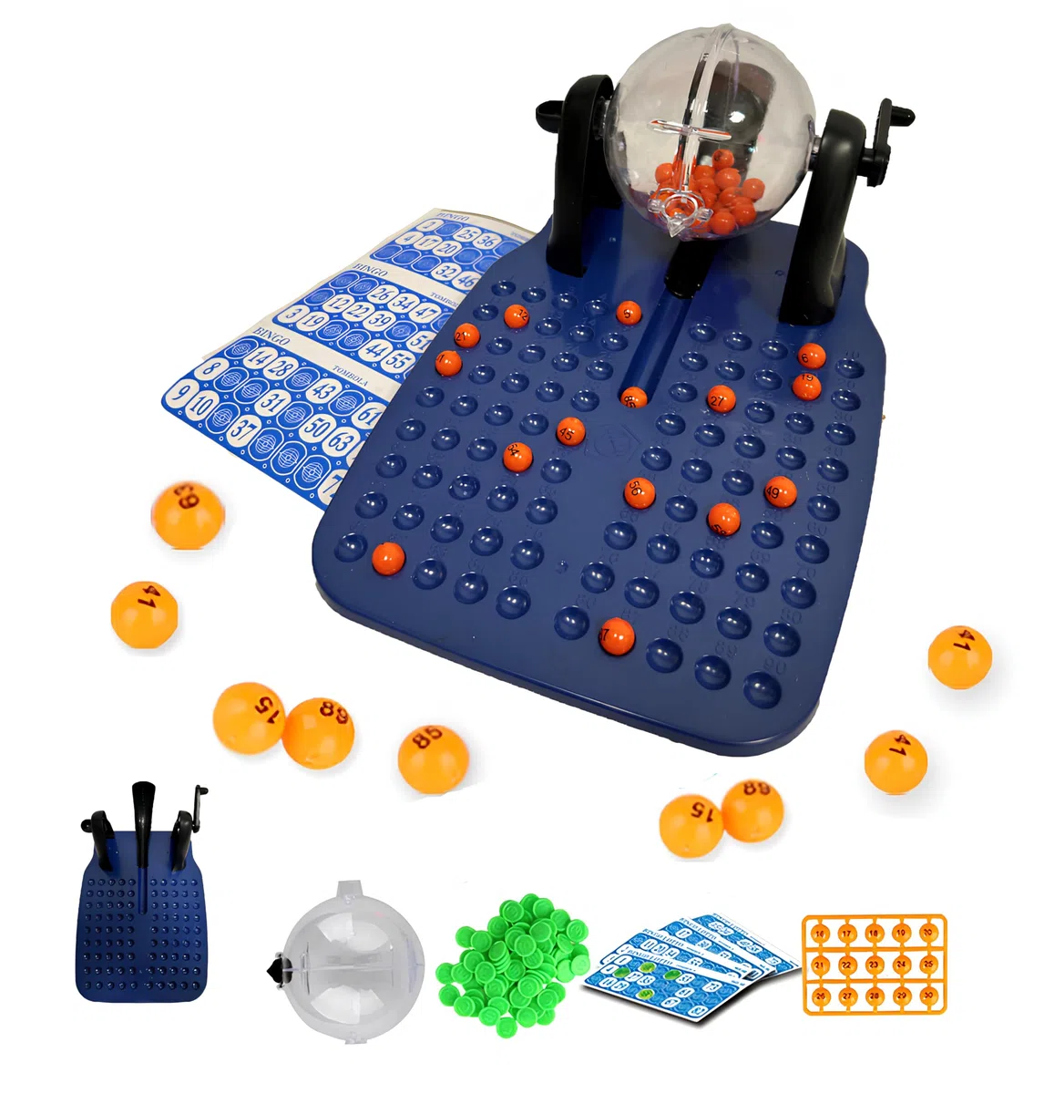 Generico Tombola 48 Cartelle con Bussolotto Girevole Gioco Bingo Lotto Gioco Tombola Bingo Lotto con Cestello per Pesca Automatica 48 cartelle con Ruota Girevole Automatica