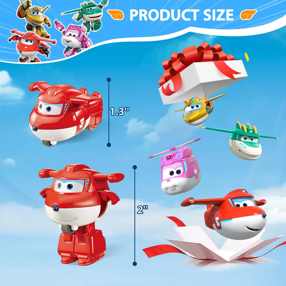 Super Wings Personaggi Trasformabili, Confezione da 4 Pack, 5 cm Jett & DIzzy & Golden boy & Tino, Giocattoli per Bambini 3+ Anni, Senza Batterie, Plastica ABS Sicura, Action Figures da Collezione