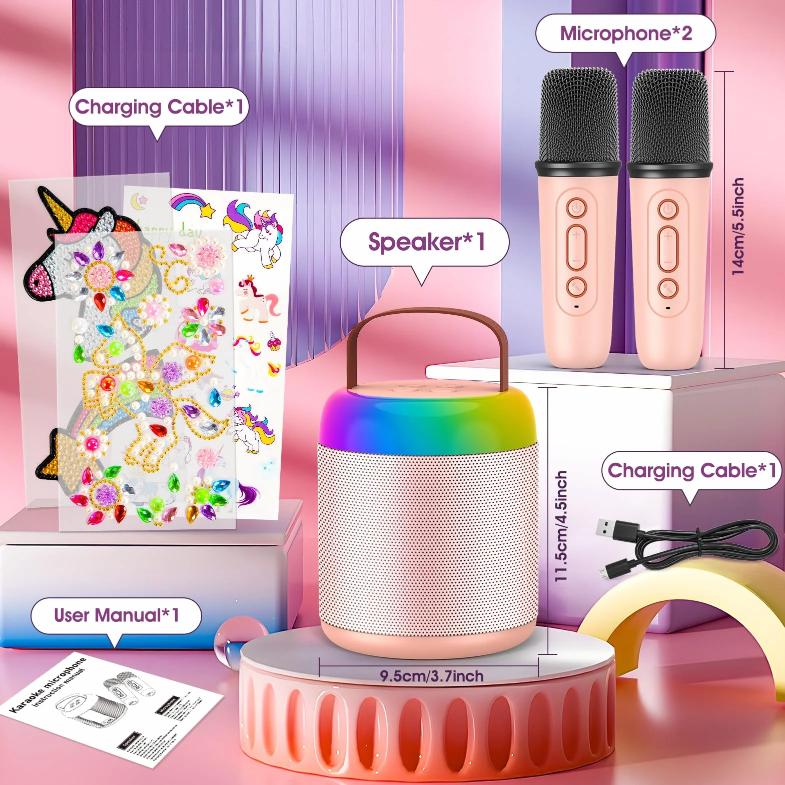 Microfono Bluetooth Karaoke bambino 3-12 Anni Giochi Regali Unicorno