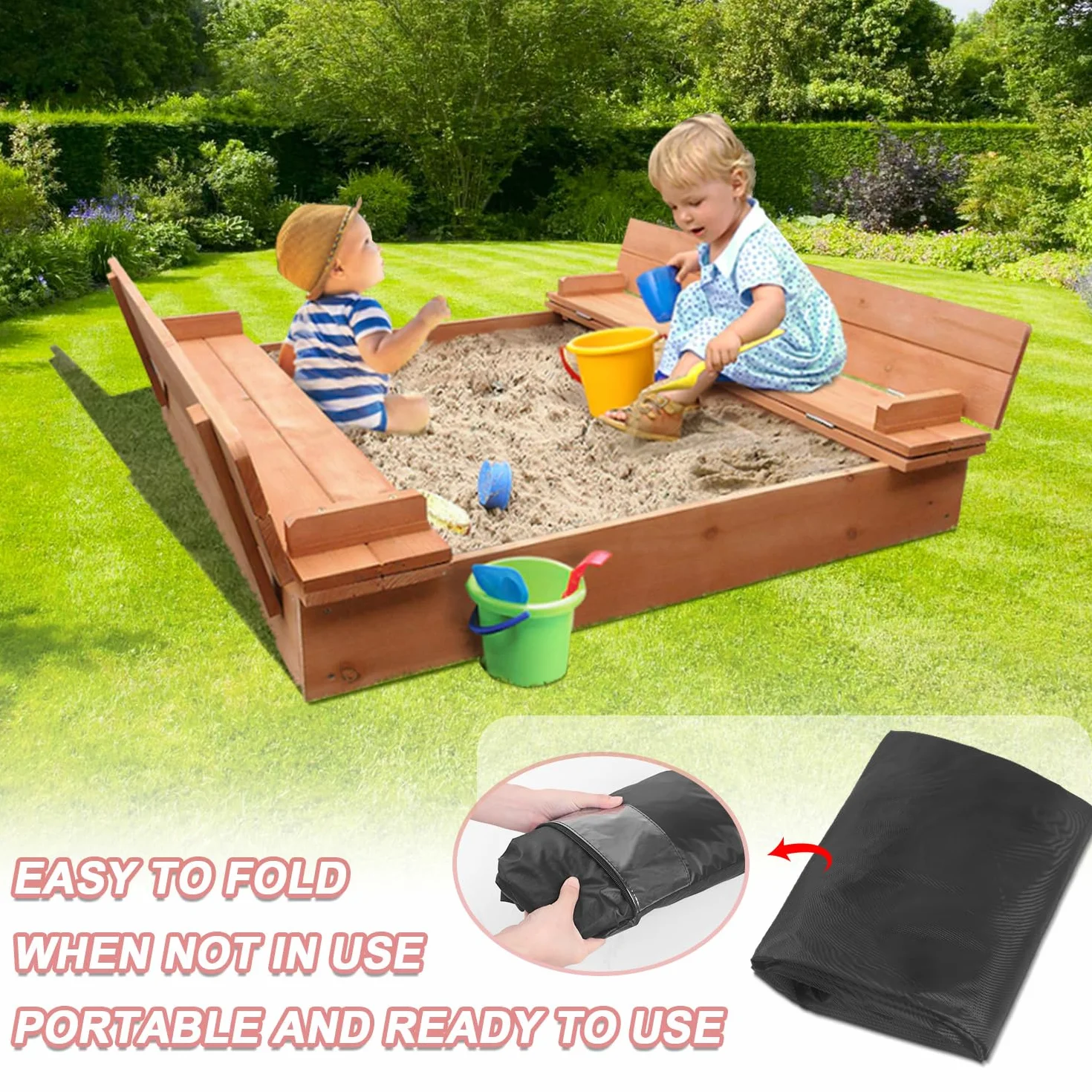 LAMUNI Copertura Sabbiera Esterno 140x140x20cm Telo Copertura per Sabbiera Impermeabile Copertura per Sandbox, Coperture Protettiva per Sabbiera Piscina Giardino in Tessuto Oxford 420D Antivento