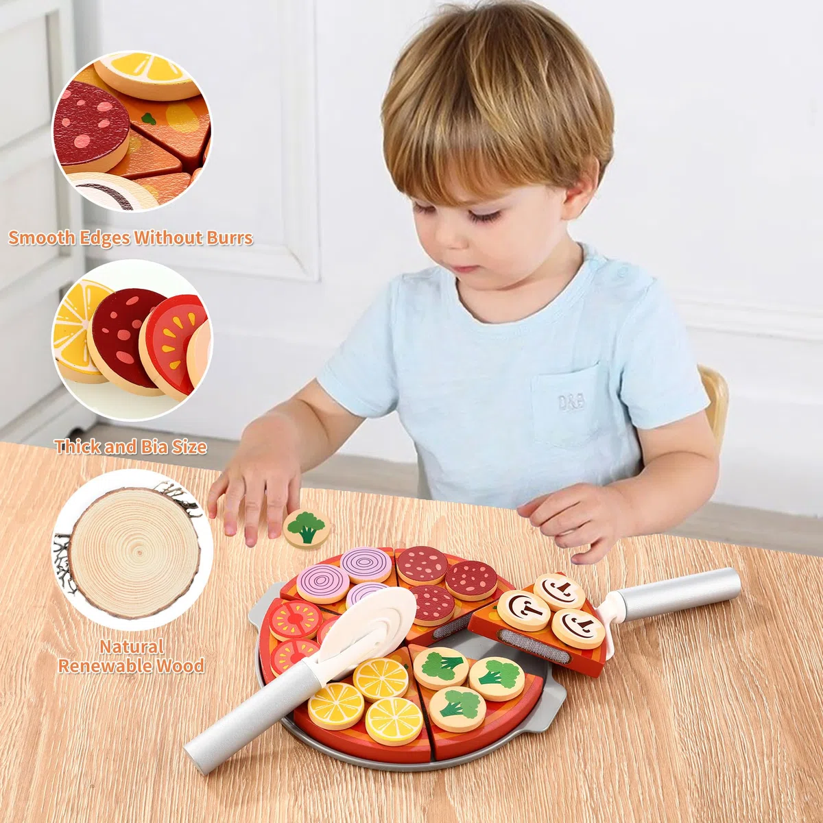 Pizza Giocattolo per Bambini,Accessori Cucina Giocattolo da Educativi Montessori, Gioco di Ruolo, Regalo Creativo Compleanno Giorno dei Bambini Pasqua Halloween Natale Ragazzi Ragazze 3+ Anni