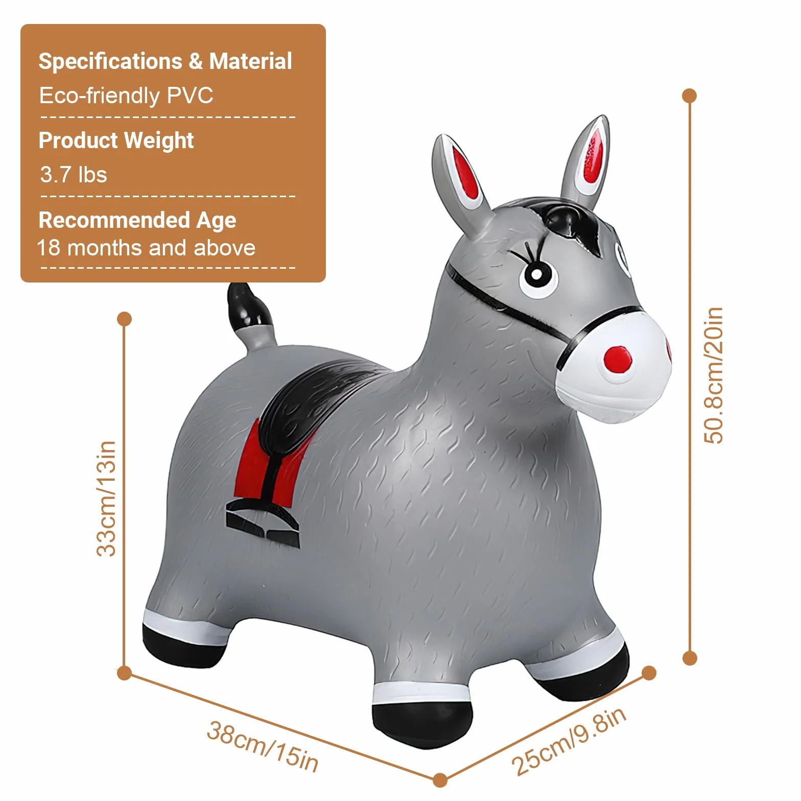 Animale Saltellante, Salta Bambini da Interno, Gonfiabile Cavallo Saltellante, Giocattolo Saltellante da Interno/Esterno, Regalo per Bambini di Compleanno (Gris)