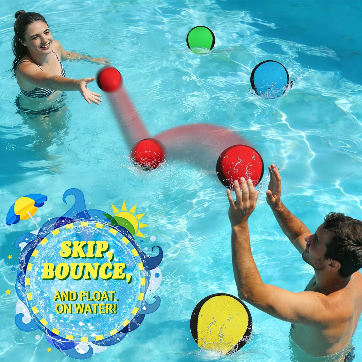 Chennyfun Palla Rimbalzante Acqua, 4Pz Palla Che Rimbalza sull'Acqua, Morbida Palla D'Acqua Ad Asciugatura Rapida, Giocattolo Acquatico ad Alte Prestazioni, Per Piscina, Spiaggia e Attività All'aperto