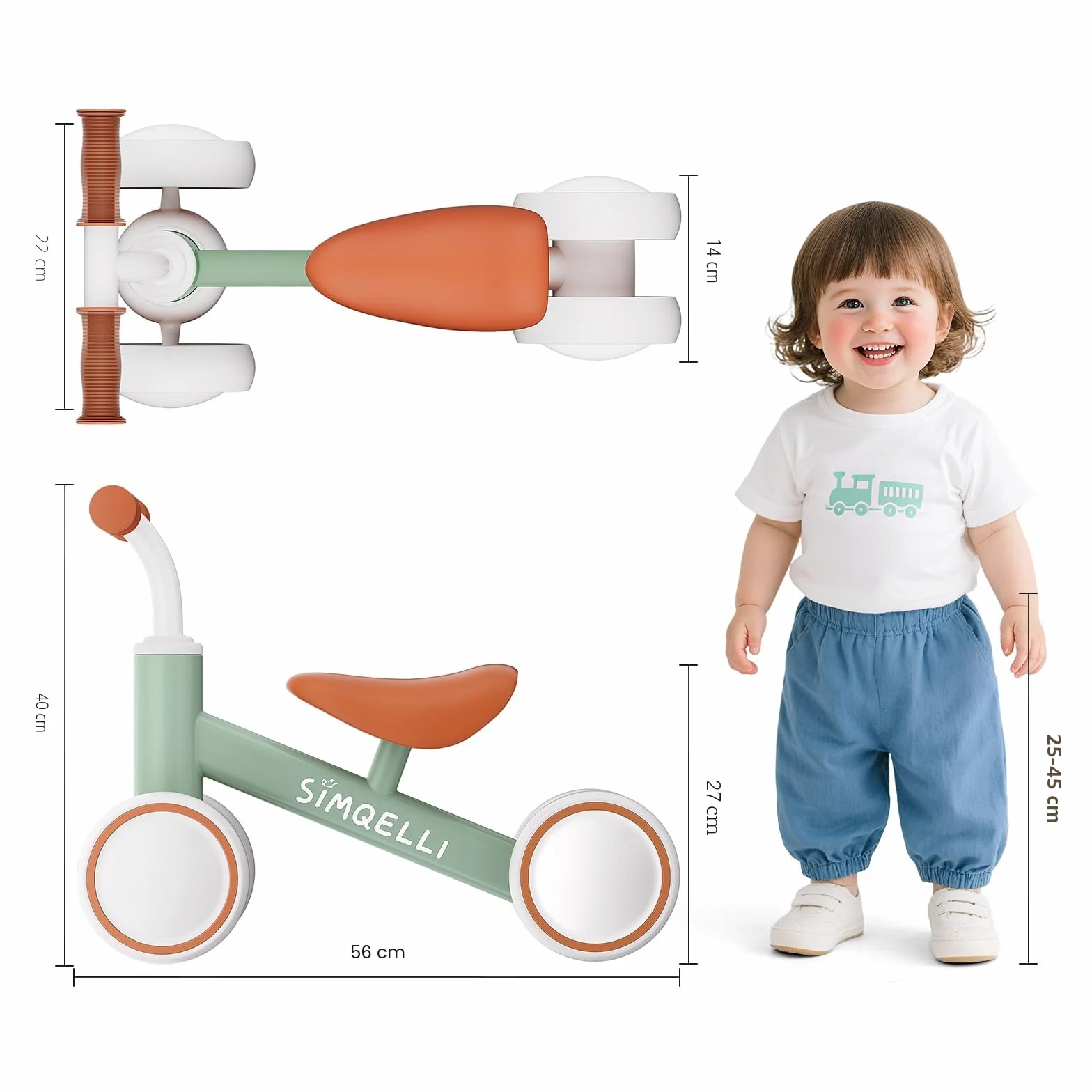 Bicicletta Senza Pedali per 1 Anni (10-24 Mesi), Bicicletta Equilibrio per Bambini, con 4 Ruote Primo Regalo di Compleanno per Bambini e Bambine (Verde)