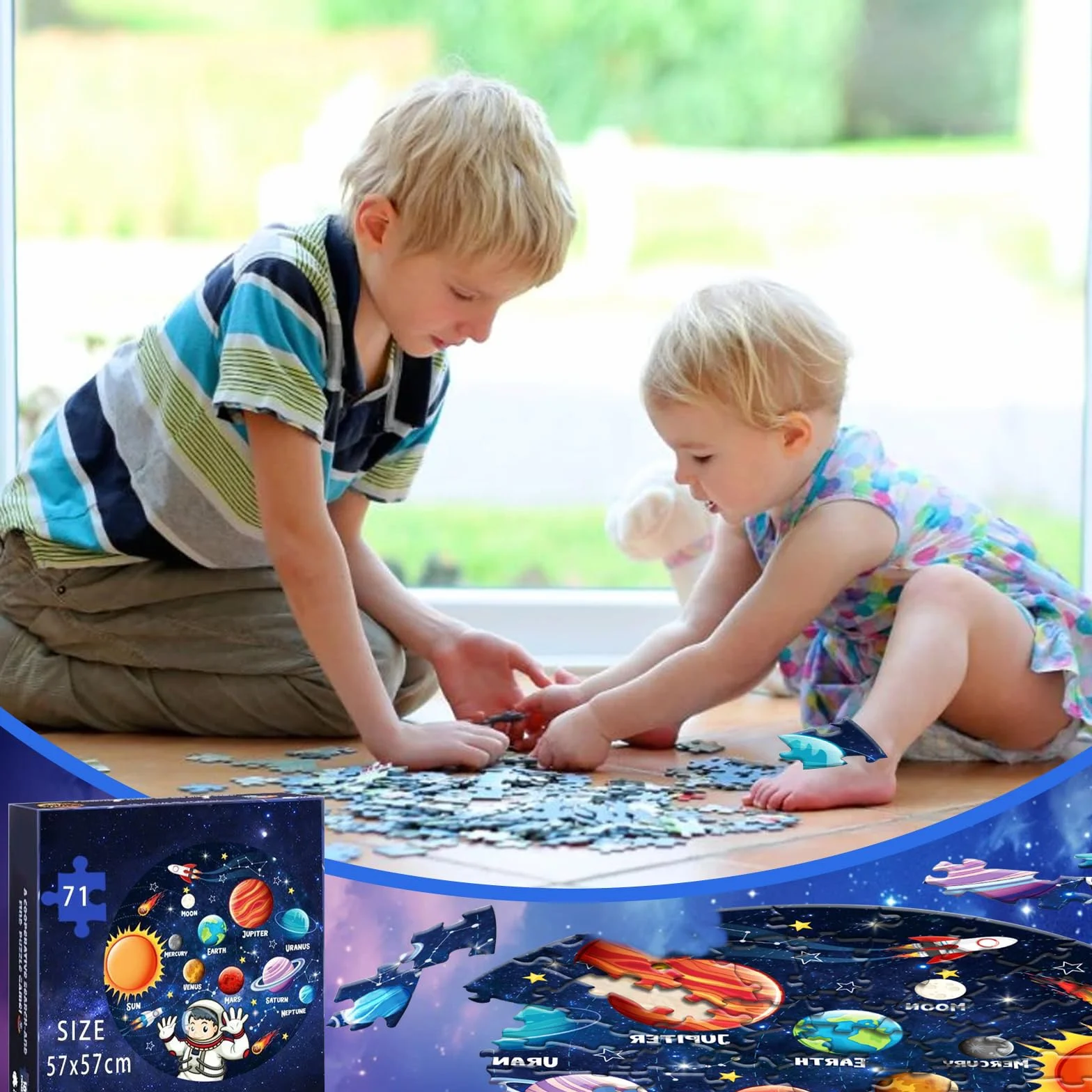 Puzzle per bambini con sistema solare, pianeta per bambini dai 3 agli 8 anni, grande 71 pezzi, giocattolo puzzle per l'apprendimento educativo