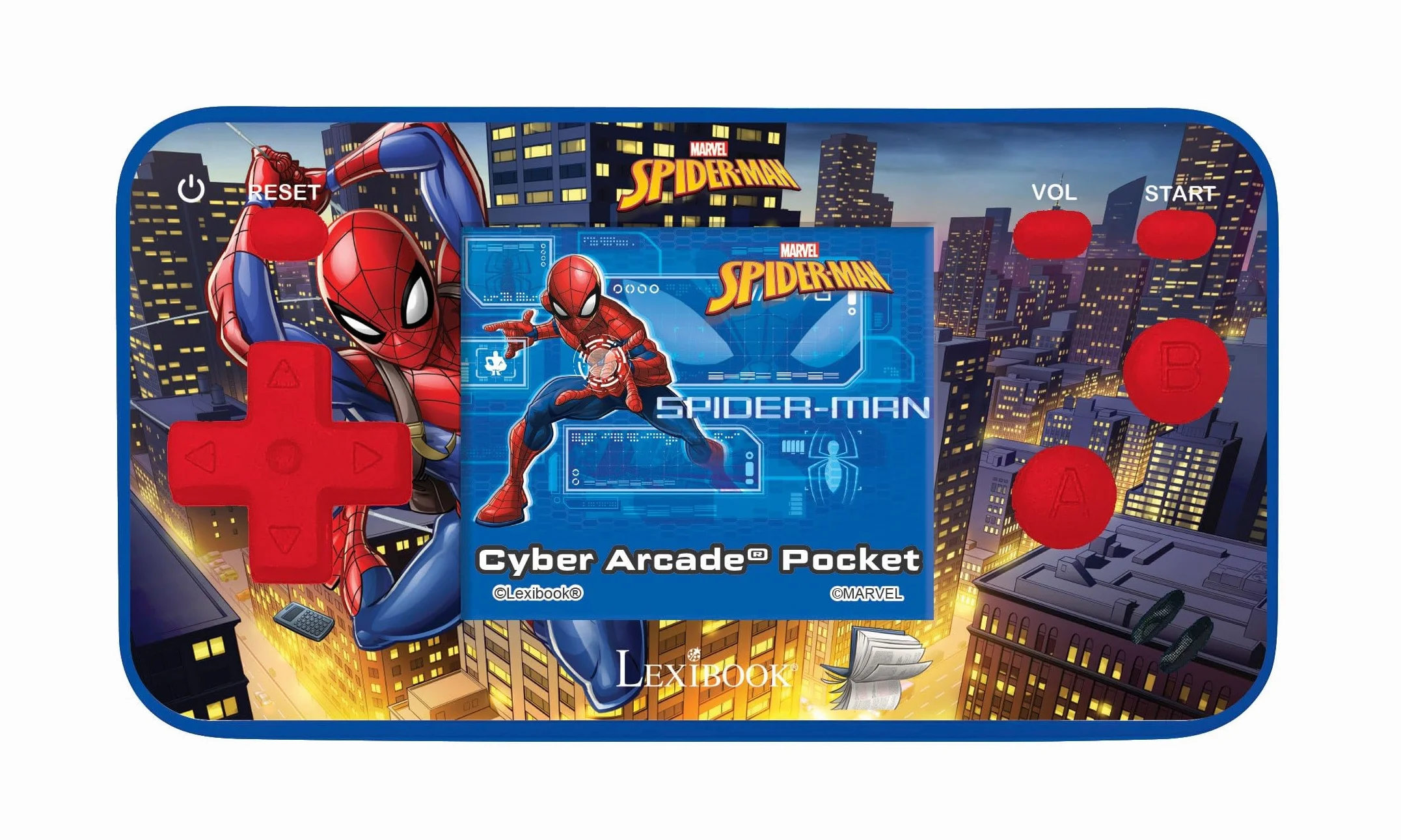 Lexibook Spider-Man Console di gioco portatile Cyber Arcade Pocket, 150 giochi, LCD, batteria, rosso / blu, JL1895SPLXB