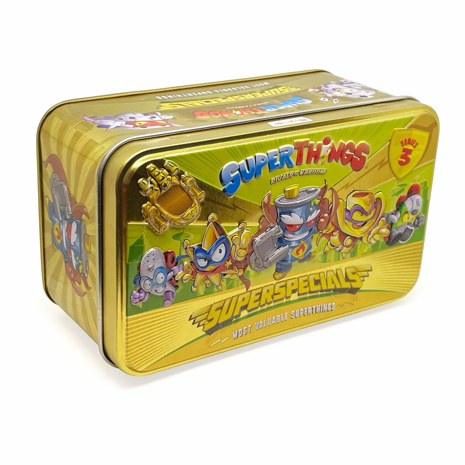 SUPERTHINGS Serie 3 Scatola di latta Gold personaggi speciali, Include il SuperThing ultra-raro Mr. King, 2 leader dorati, 6 capitani argentati e 2 Superslider dorati [Esclusivo Amazon]