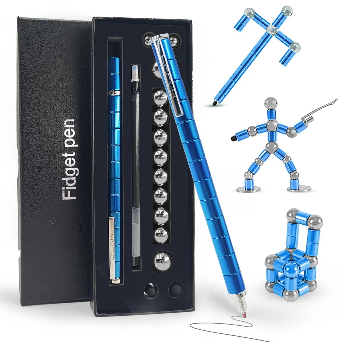 YUDANSI Penna Magnetica per Decompressione, Giocattoli Fidget Antistress per Bambini Adulti,Riempitivi per Borse per Feste di Compleanno, Regali per Adulti,Ragazzi e Ragazze per Ufficio, aula (Blu)