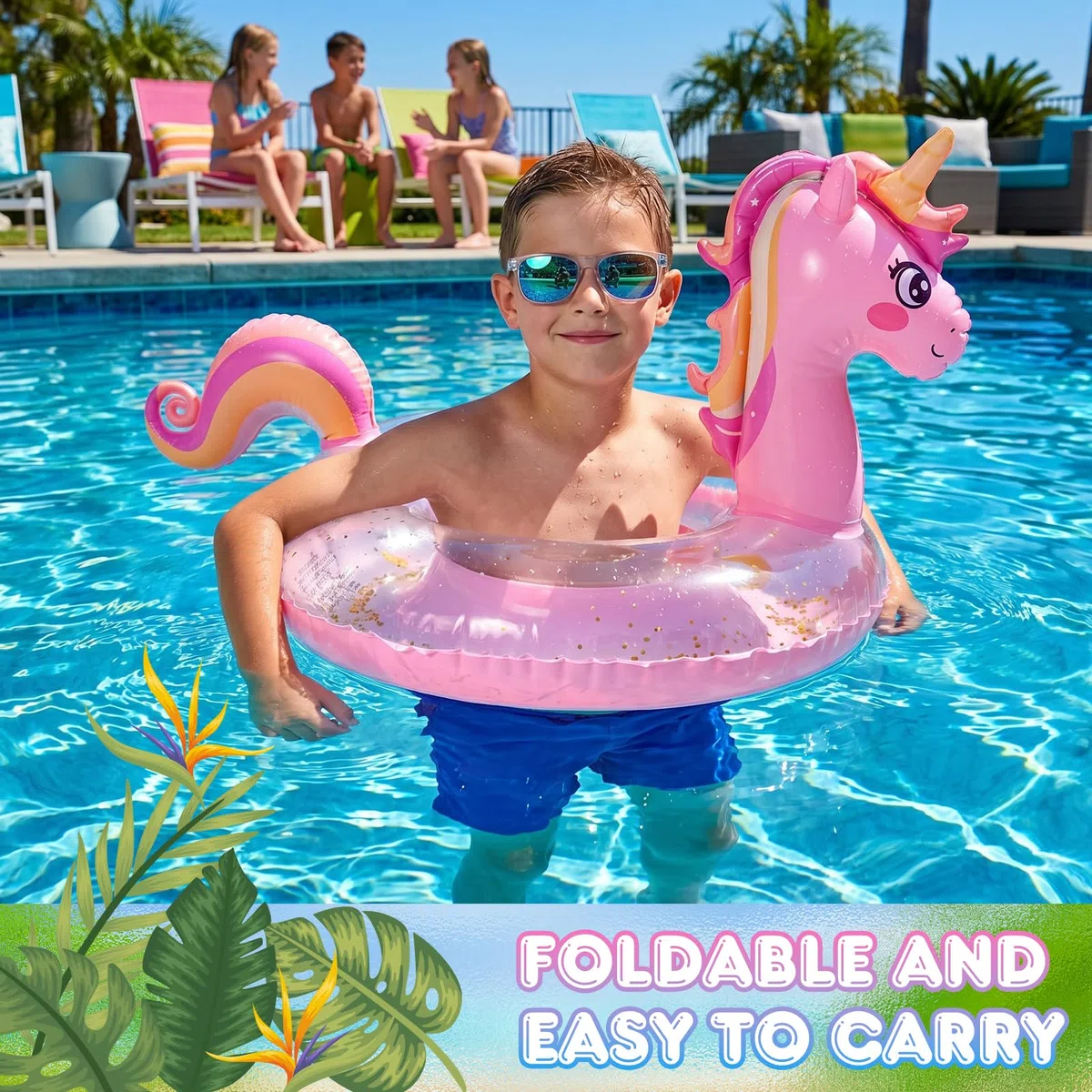 Salvagente Bambini, Salvagente Unicorno Fenicottero Pony Cigno, Ciambella Gonfiabile, 70/90 cm, Giochi Piscina, per Piscina e Spiaggia