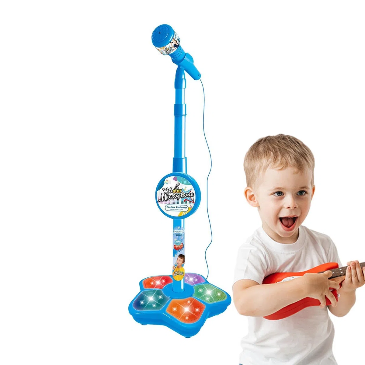 Microfono per bambini, per karaoke per bambini, set da gioco per karaoke, da palcoscenico, con altezza regolabile, set di giochi di canto per bambini robusti e durevoli con luce come regalo di