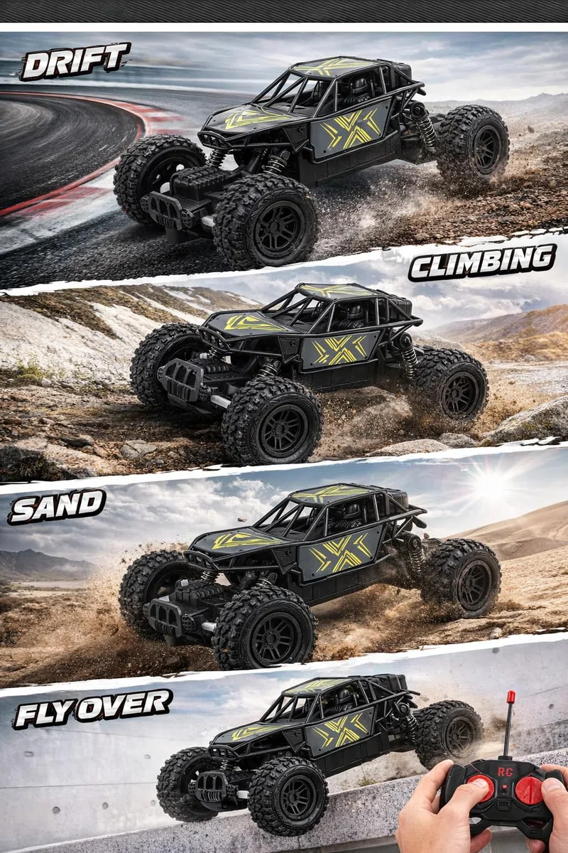 Macchina Telecomandata Offroad Monster Green, Macchinina Radiocomandata Auto RC Car Veloce 10KM/H 2.4GHz Giochi Bambini 6 7 8 9 10 11 12 Anni Gioco Bimbi Regalo Compleanno Giocattolo Veicolo