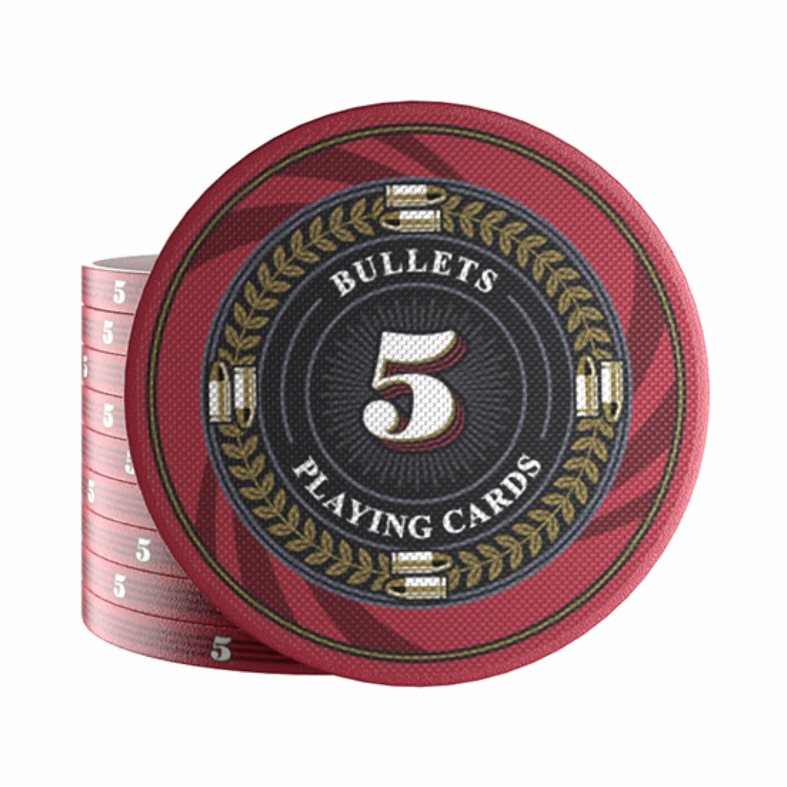 Bullets Playing Cards, 25 chip da poker in ceramica Silvio per set da poker, con valori, 10 g, 4 cm di diametro (rosso: 5)