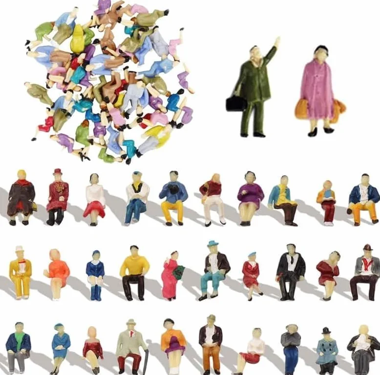 60 Piccole Persone Figure Colorate Figurine de Miniature Figure in Diverse Pose Modello Figurine di Modellini di Treni Proporzione 1:87 Modello di Persone Mini in Plastico, per Scene in Miniatura