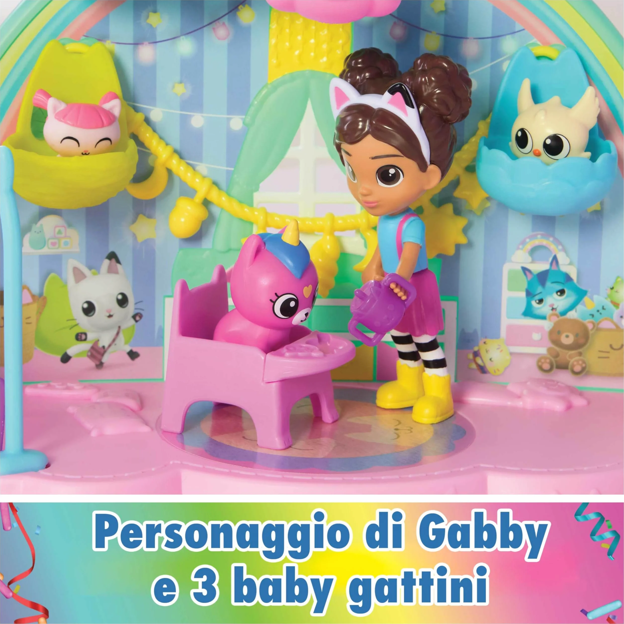 Gabby's Dollhouse, Stanza dei Giochi dell'Asilo Gatto-Orecchio, Set di Gioco da 17 Pezzi con 4 Personaggi e Mobili per la Casa delle Bambole, Giocattoli per Bambine e Bambini, 3+ Anni