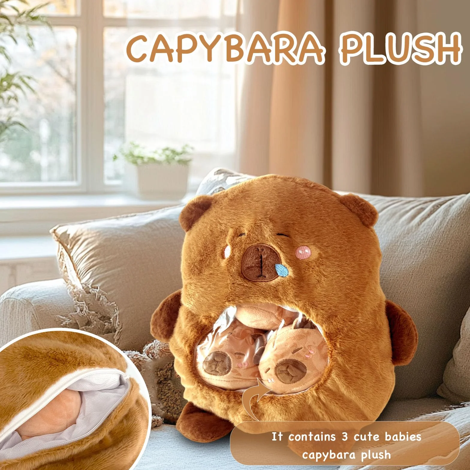 Generico Cuscino Per Capybara, Generico Peluche Capibara con 3 mini Capibara Peluche, morbide bambole Capibara regalo di compleanno