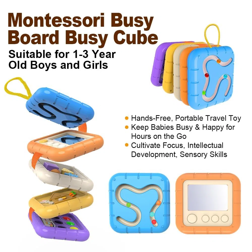 Giochi Montessori 1 Anno - Busy Board per 1 2 3 Anni, Giochi Sensoriali Montessori, Busy Activity Cube per Il più Piccolo, Giochi da Viaggio, Regali per Bambini Compleanno