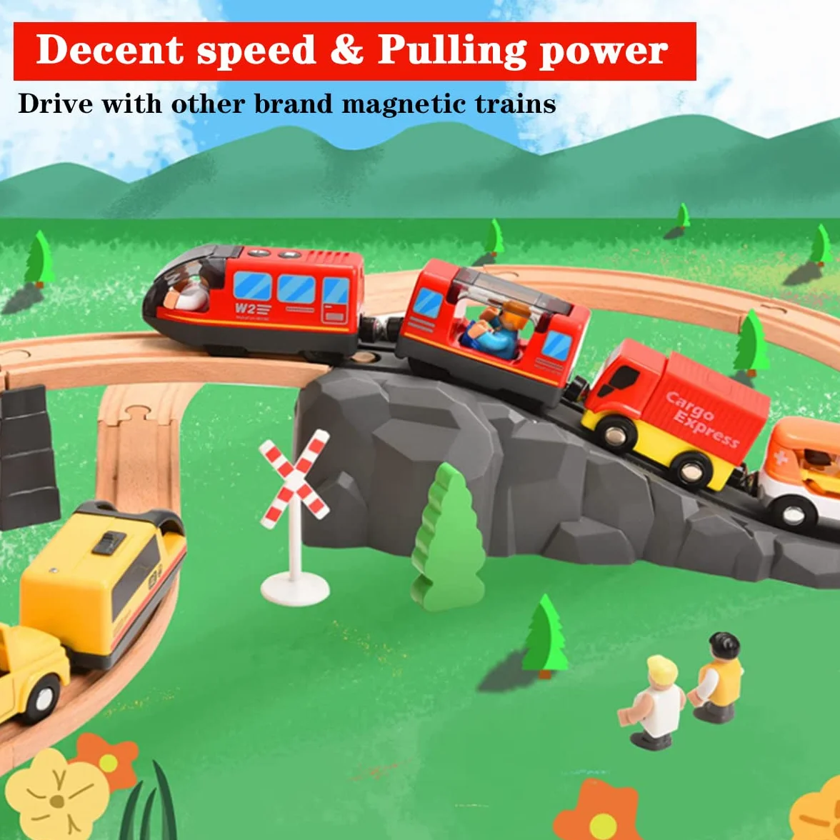 LiRiQi Electric Train Toy, Battery Operated Action Locomotive Train, Toddler Educational Toy Car, Powerful Motor Train Set Compatible with Thomas, Brio, Red