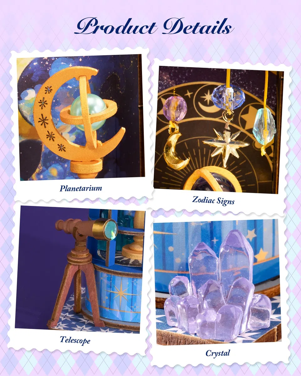 Rolife Casa delle Bambole Mini Negozio Casa in Miniatura in Legno Book Nook Kit Modellismo da Costruire Adulti Decorazione d'Interni Regalo di Compleanno per Adulti (Negozio di Astronomia)