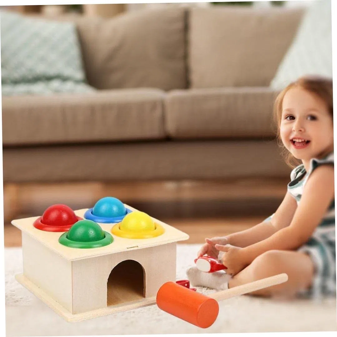 Martello di legno giocattolo per bambini, panca per battere, gioco con martello di legno, caduta della palla, giocattoli per bambini piccoli, palla, blocchi, caduta del bambino, giocattoli per
