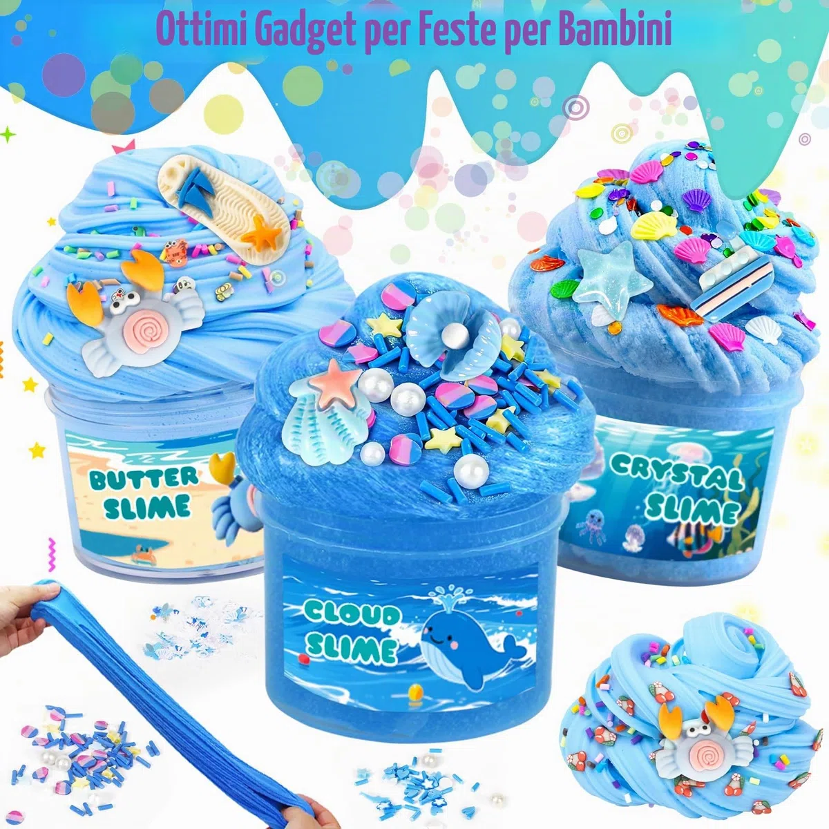 6 Pezzi Fluffy Butter Slime Set, Blu Crystal Slime per Bambini, Butter Slimes Set, Putty Giocattoli, DIY Slime Morbido ed Elasticizzato per Bambine e Bambini Feste Regalo (Blu)