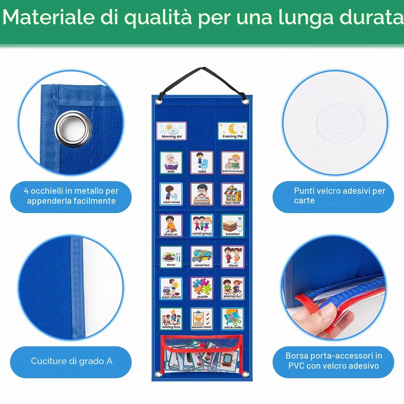 IKIGOAL Tabella del calendario della pianificazione visiva dei bambini, 2 in 1 grafico di routine quotidiana dell'autismo con 70 carte materiali