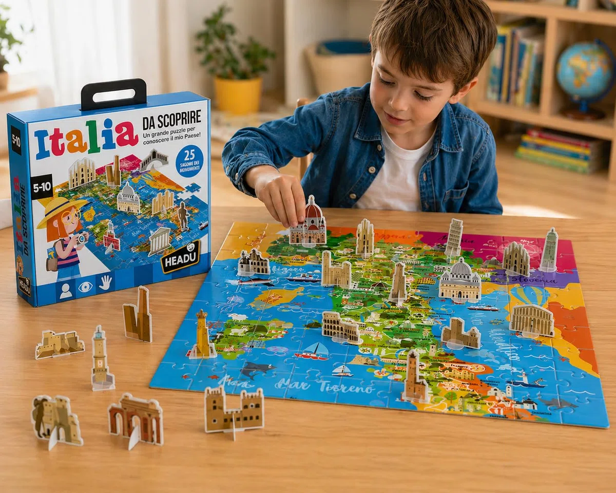 HEADU - Italia da Scoprire - Un Grande Puzzle per Conoscere il Mio Paese | Gioco Educativo 5-10 Anni, Puzzle Italia Bambini, Geografia e Monumenti per Bambini, Idea Regalo Natale, Made in Italy