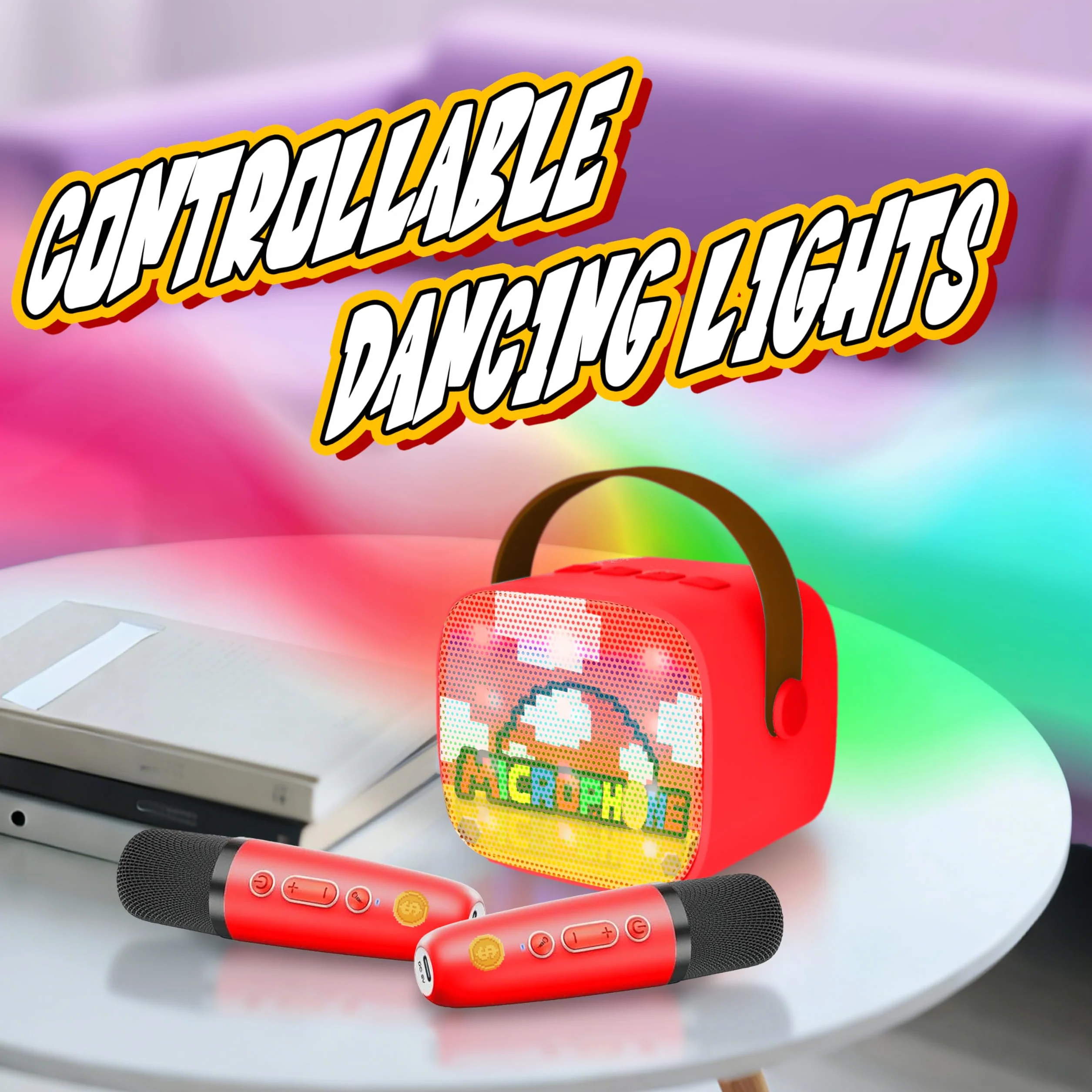 Karaoke per Bambini con 2 Microfoni Wireless Bluetooth, Giocattolo Musicale, Regalo Bambino 3-12 Anni