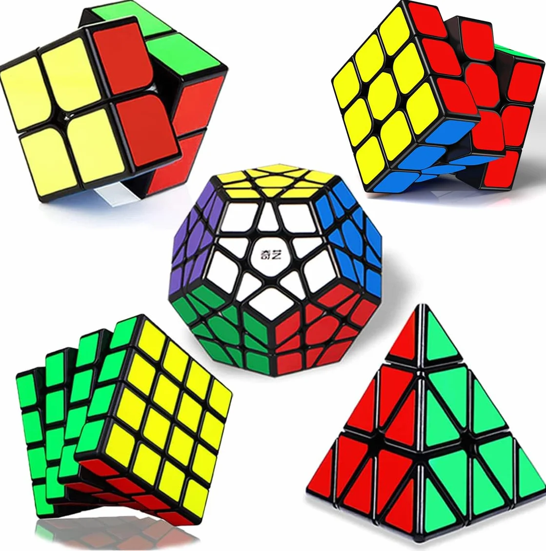 ROXENDA Speed Cube Set, 2X2 3X3 4X4 Piramide Megaminx Cube - Cubo Magico Fast Cubo di Velocità Collezione per Bambini e Adulti [5 Pack] (Sticker)