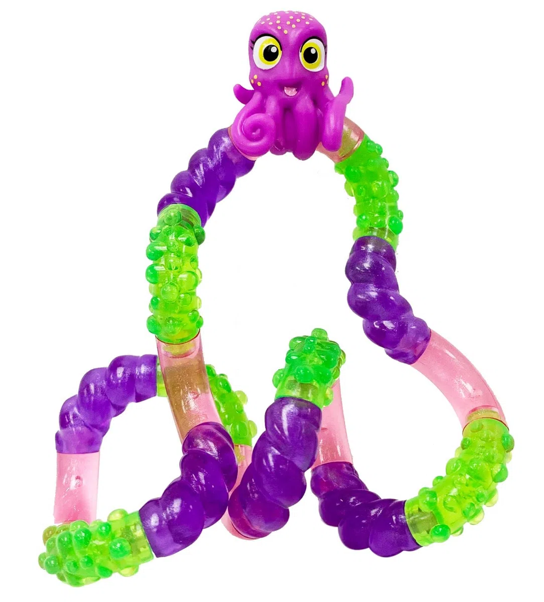 Tangle 8514 Fidget Toy Junior Aquatic Pets serie con figura animale polpo antistress, giocattolo per dita motorie, rotazione e combinabile a piacere, giocattolo per bambini dai 3 anni, viola/verde