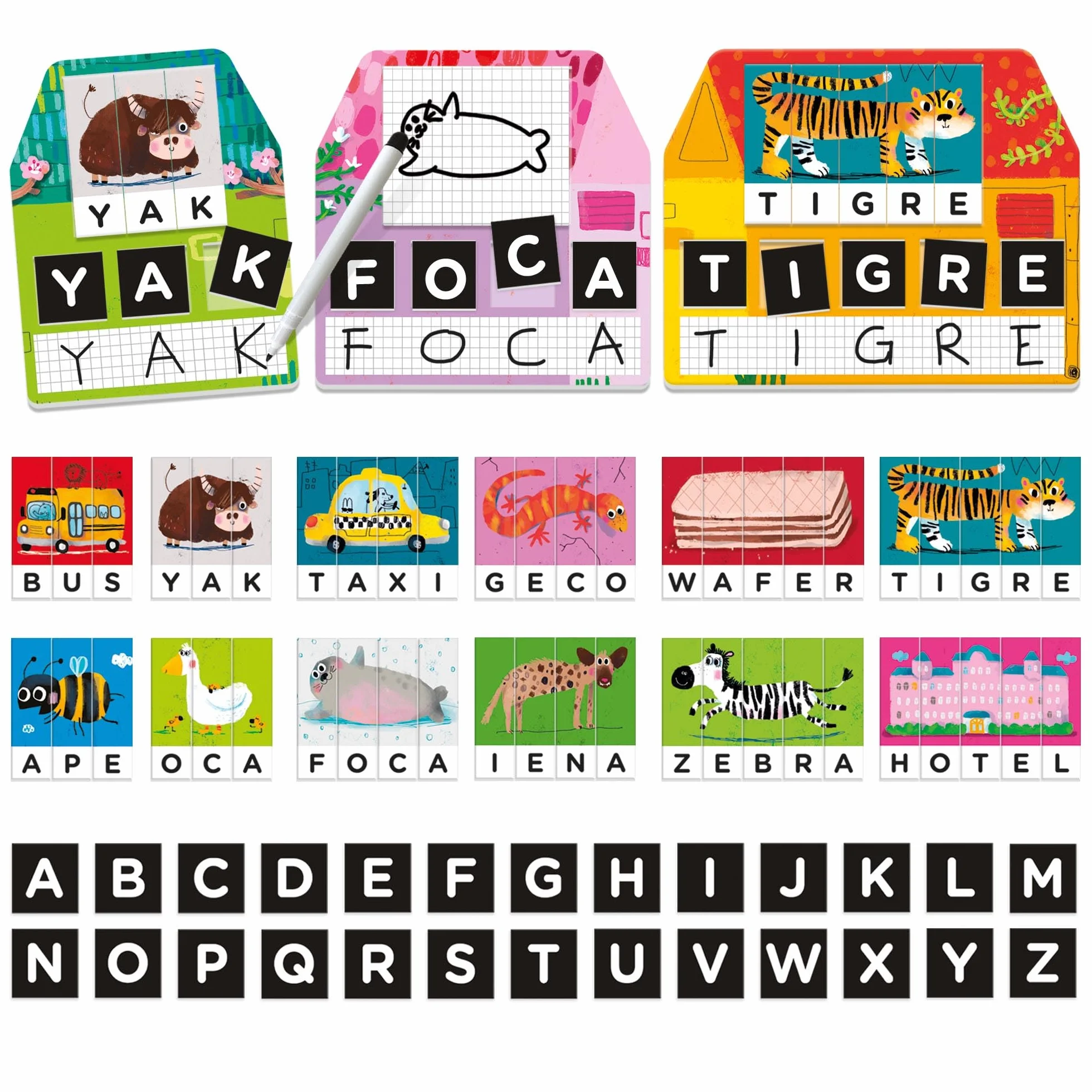 HEADU - Laboratorio di Scrittura Montessori - Leggo e Scrivo con 3 Metodi Divertenti | Giochi Educativi 3 4 5 6 Anni, Gioco Montessori per Imparare a Leggere e Scrivere, Regalo Bambina Regalo Bambino