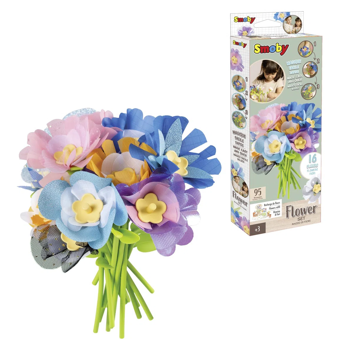 Smoby - Flower Market Set Refill, 7600350408, Ricarica 16 Fiori, +3 Anni