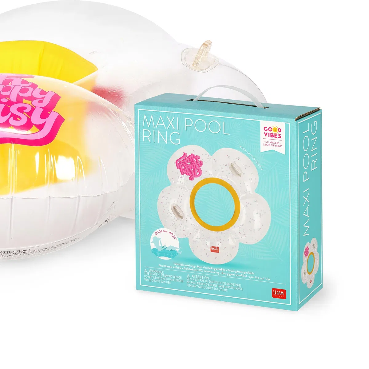 Legami - Ciambella Gonfiabile per Piscina, Maxi Ciambellone per Ragazzi e Adulti, Accessorio Mare Spiaggia, Sostiene Fino a 80 Kg, a Forma di Salvagente, Diametro 102 cm, Daisy
