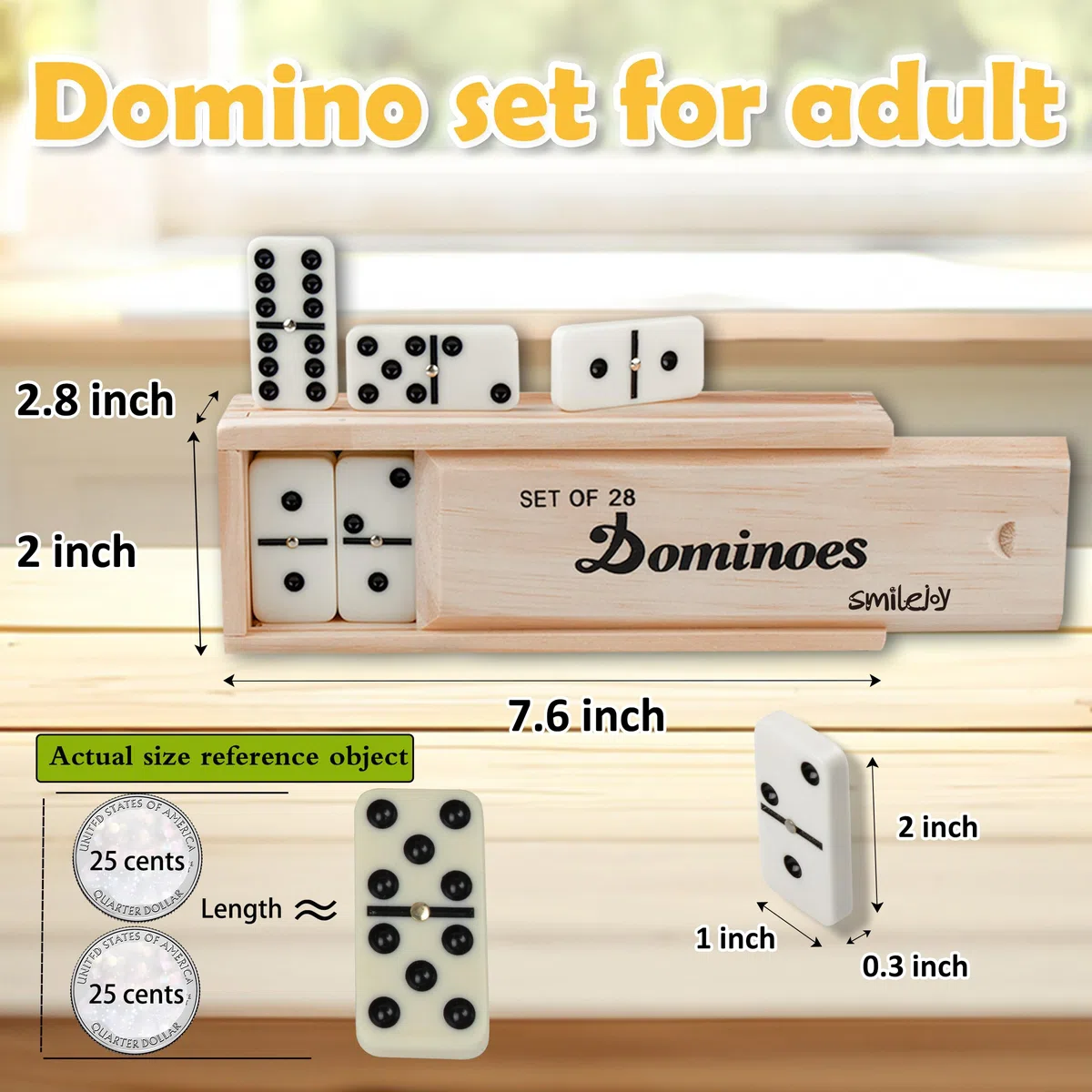 Smilejoy Dominoes Set per Adulto Doppio 6 Domino Game per Giochi Da Tavolo Classici Domino Gioco Set 28 Pezzi con Caso Legno Naturale (2 Giocatori)