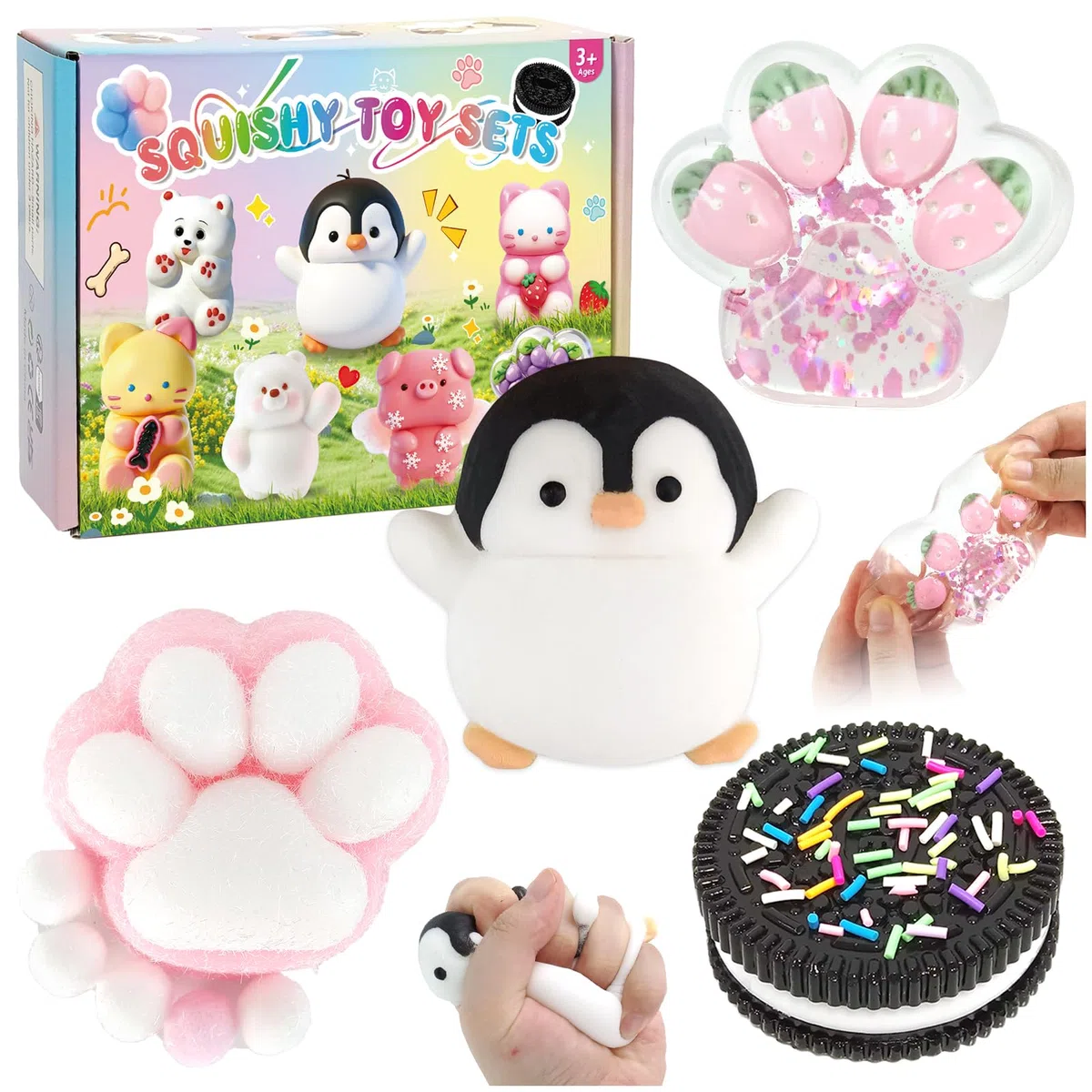 4Pcs Taba Squishy Cat Paw Penguin Squishy Biscotto Giocattolo Antistress Giocattolo Di Simulazione Di Biscotto Da Pizzicare Stress Ball Squeeze Toys Anxiety Relief Per Adulti