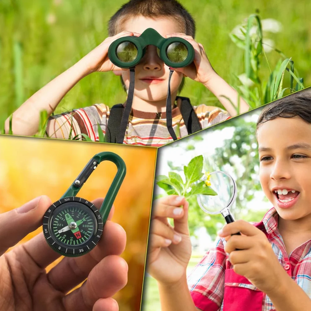 Binocolo Bambini - Regalo ottimale per bambino e bambina - Forte ingrandimento 8X21 - Set Esploratore Completo con Lente d'Ingrandimento e Bussola - Giochi per bambino e bambina di 3-12 anni
