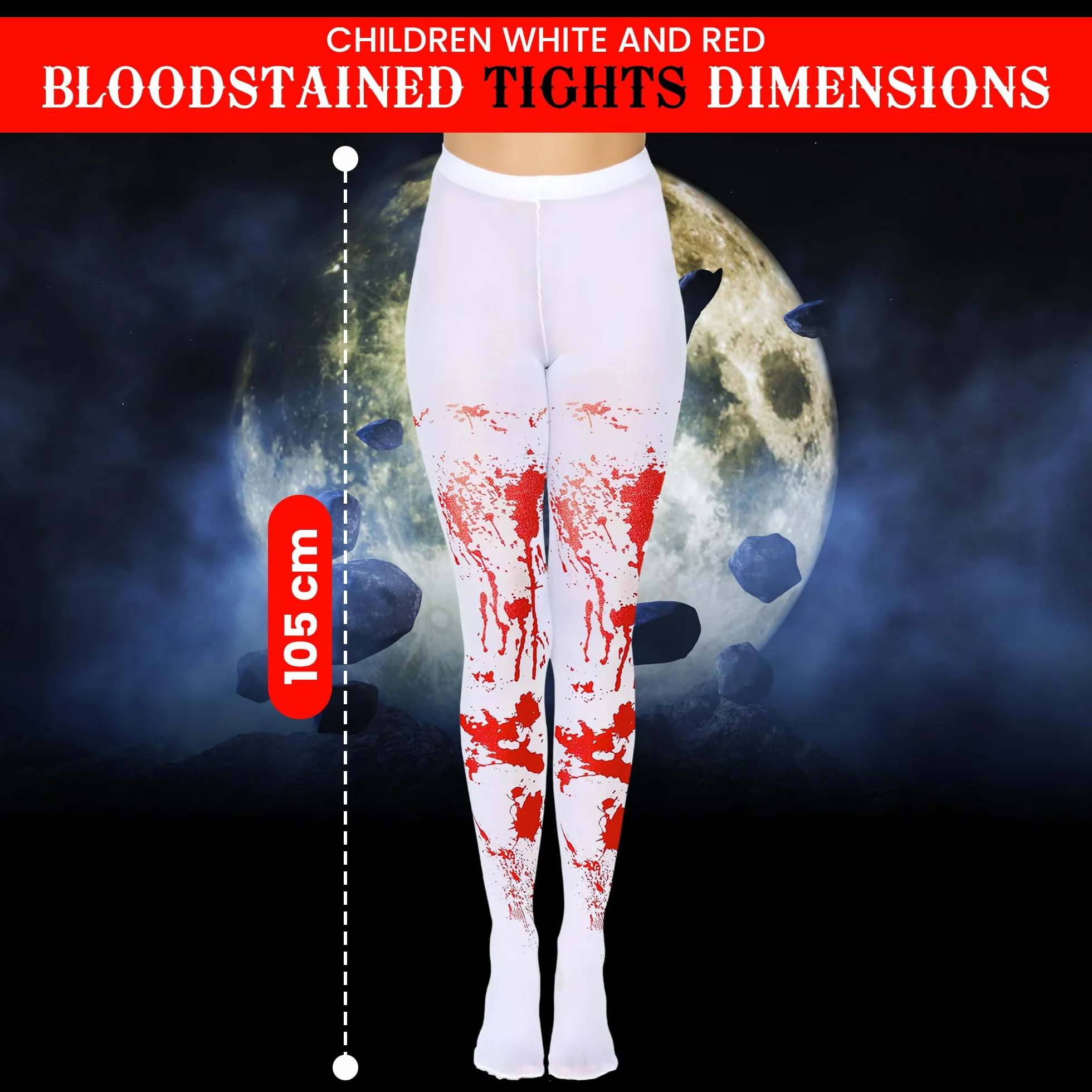 Collant macchiati di sangue per bambini costumi di Halloween - Collant macchiati di sangue rosso e bianco per età 7-12 - 1 paio di calze sanguinanti per ragazze zombie costumi di Halloween accessori