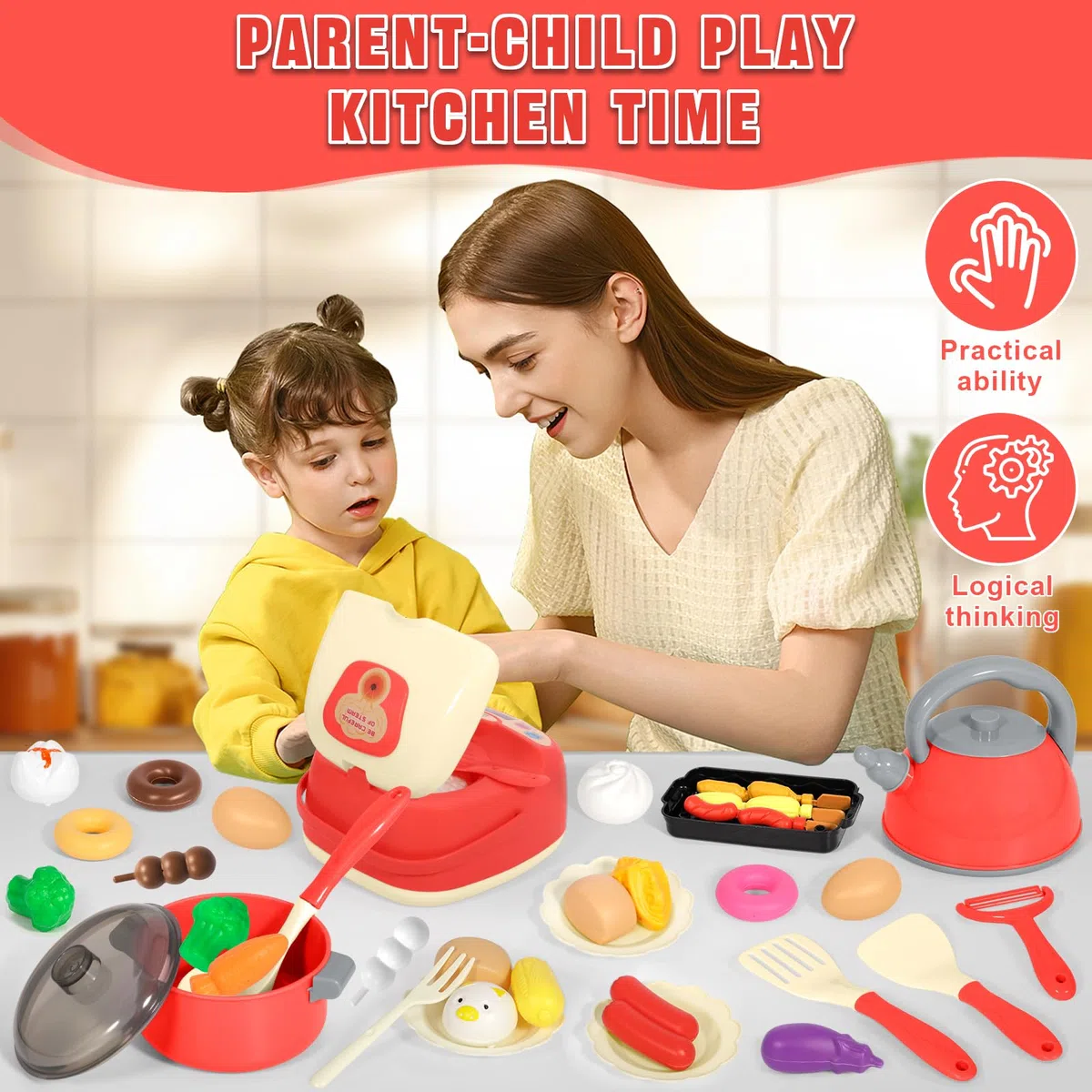 Accessori Giocattolo da Cucina per Bambini, Gioco di Ruolo da Chef, Giocattoli da Cucina con Pentole e Padelle, Adatto per Bambini e Bambine di 3 4 5 6 7 8 Anni