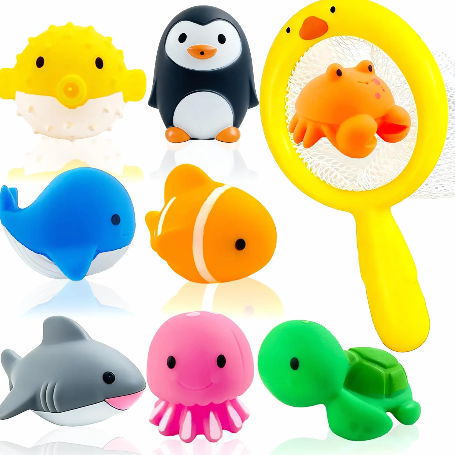 Giochi Bagnetto Neonato, 9 Pezzi Giocattoli da Bagno Galleggianti a Forma di Animali Marini, Giochi d’Acqua per Bambini, Squirt Toys per Vasca e Piscina, Regalo per Ragazzi e Ragazze