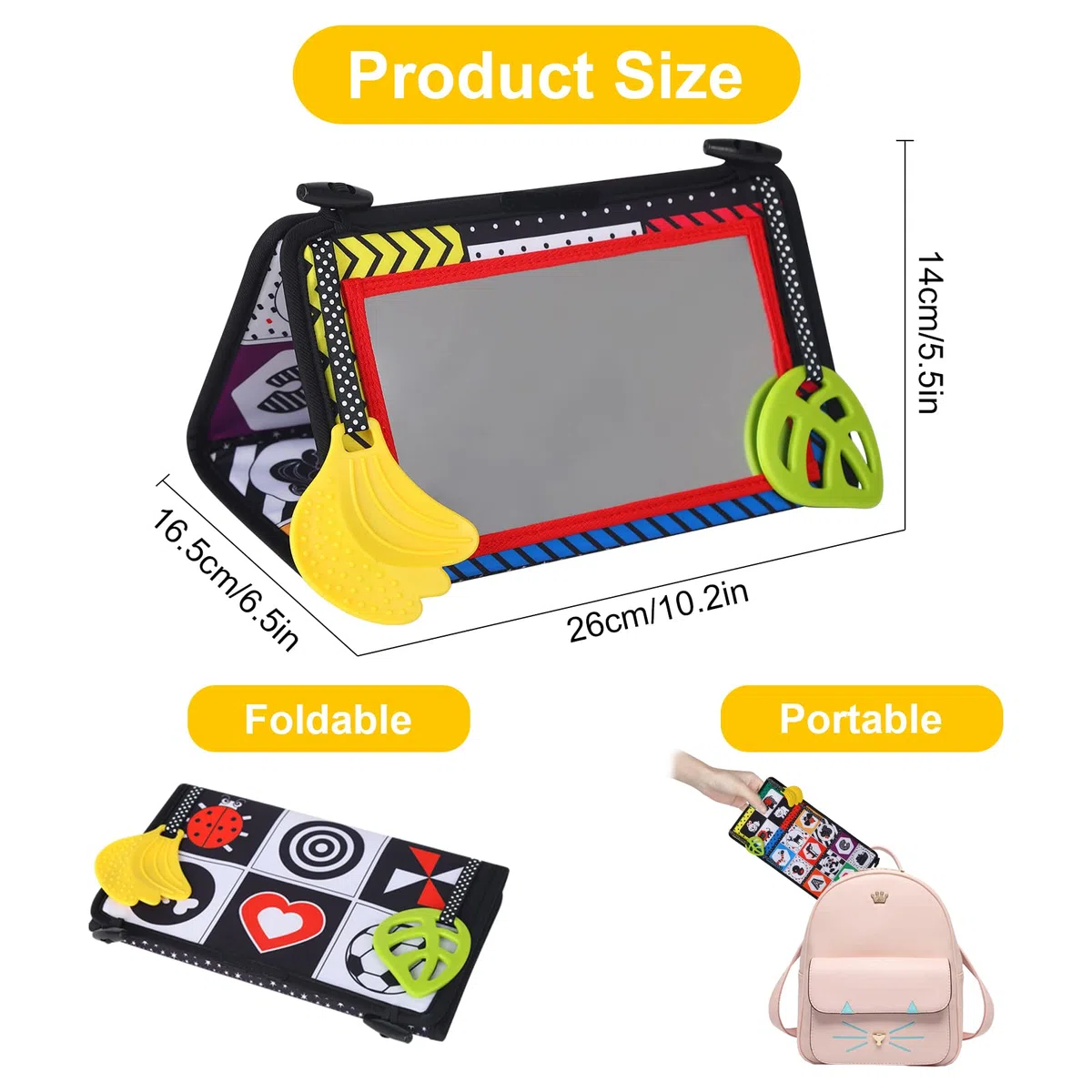 Giocattoli per Specchietti per la pancia per bebè, Specchio Montessori Neonati Libro Neonato Sensoriale Stoffa Giocattoli per Specchietti da Pavimento in Bianco e Nero per Bambini da 0 a 12 mesi