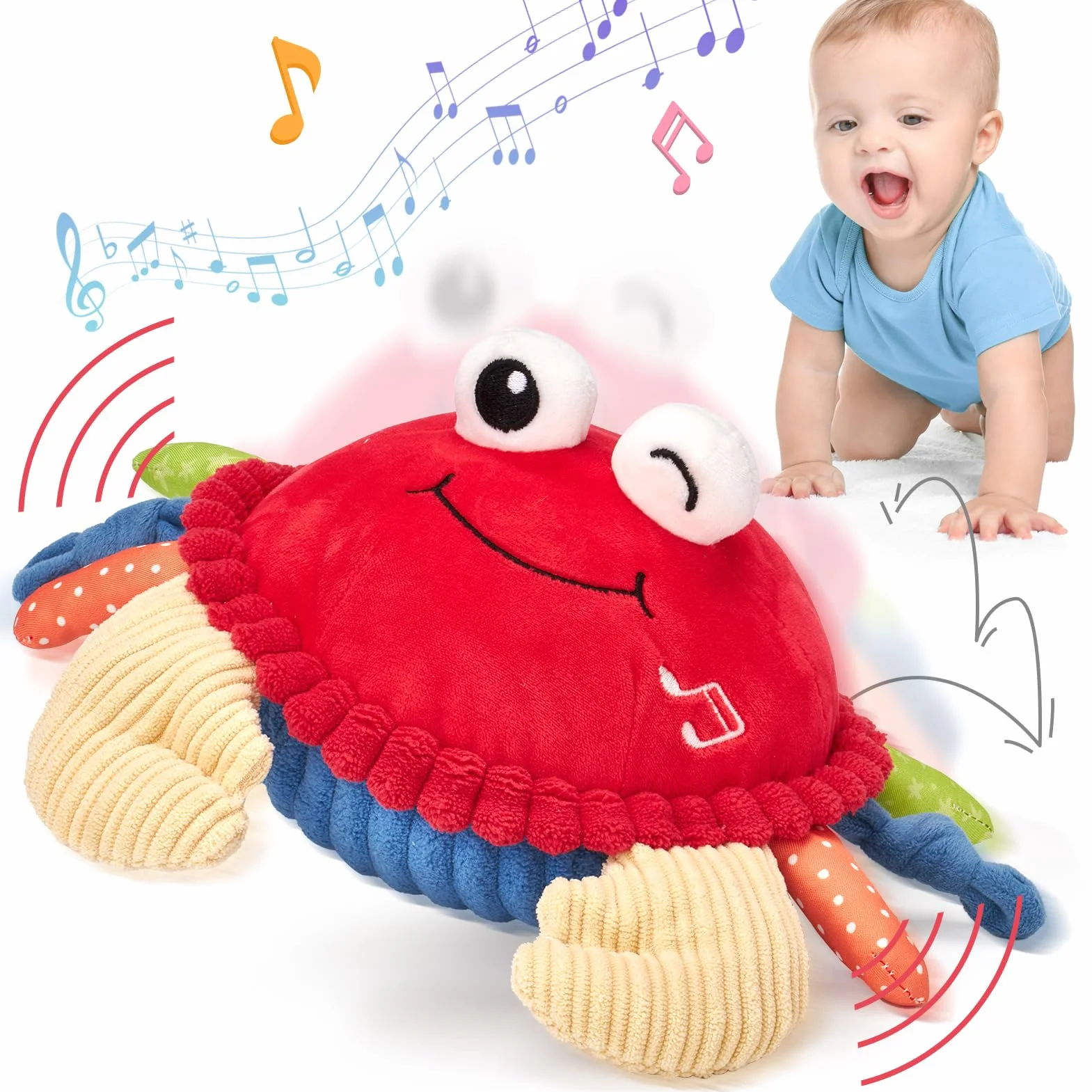 hahaland Giochi Neonato 6 Mesi Granchio Interattivo - Peluche Musicale Giocattolo Gattonare Giochi Bambini 1 Anno - Regalo Neonato per 6 9 12 Mesi