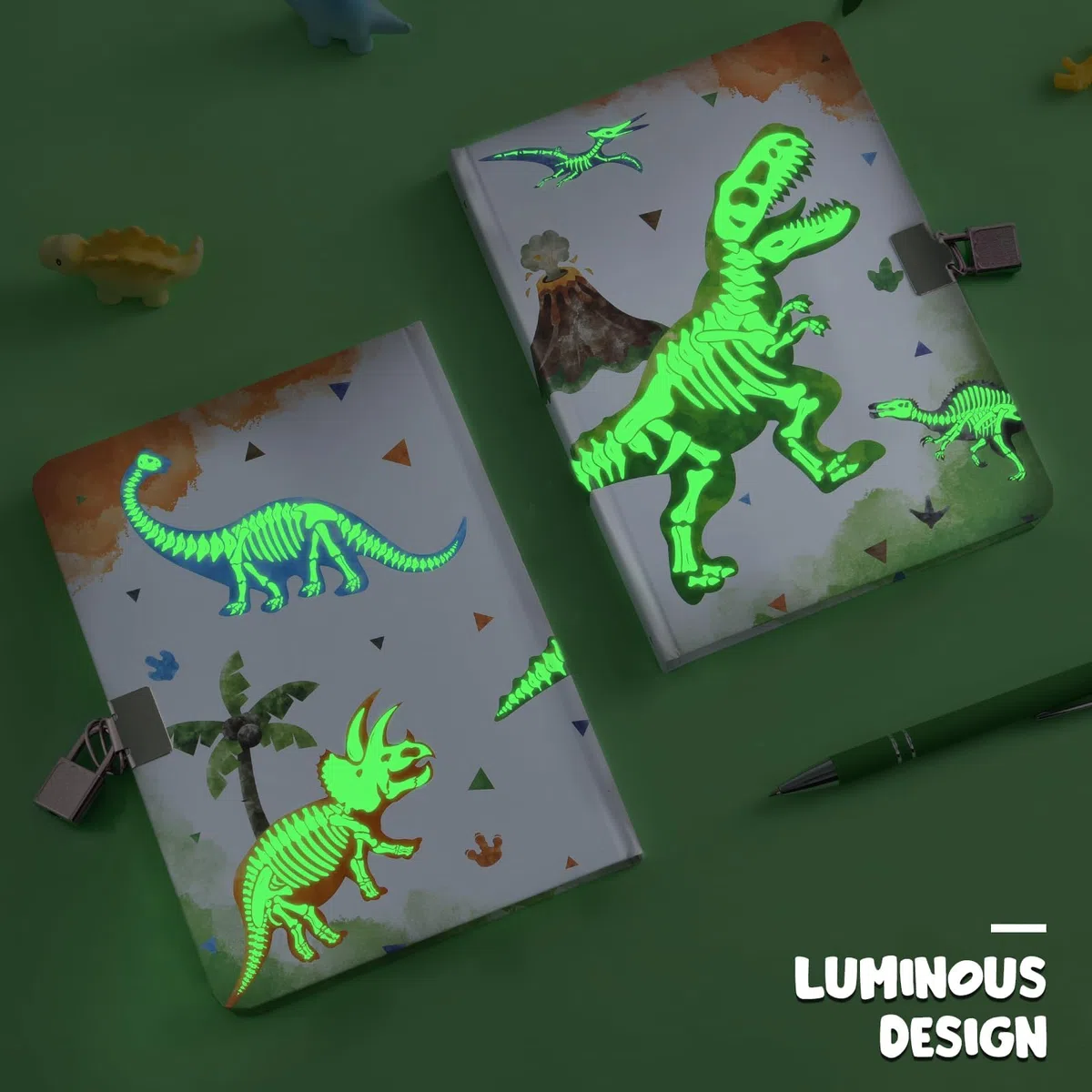 Diario per ragazzi con dinosauri ad acquerello, taccuino luminoso, regalo per bambini, scuola, viaggi, diario privato, copertina rigida, formato A5, a righe, per scrivere e disegnare, blocco note con
