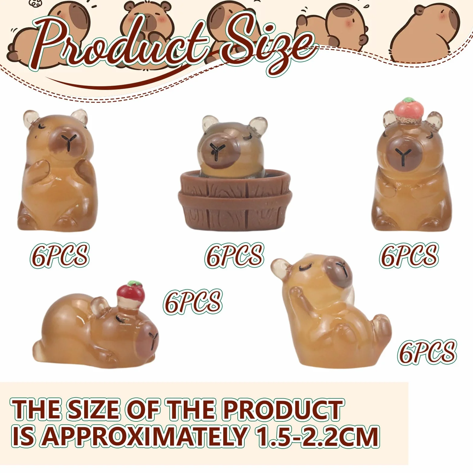 GlamRays Confezione da 30 mini statuette Capybara in resina luminosa Capybara, mini giocattolo, idea regalo per scrivania, da tavolo, decorazione artigianale per esterni