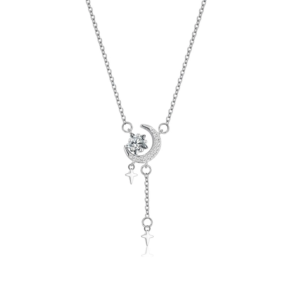 Collana Donna Ciondolo Luna e Stelle Collana in Argento 925 per Donna Bambina Ragazza Pendente Luna Crescente Zirconi Pendente Stella Cristalli Brillantini Gioielli