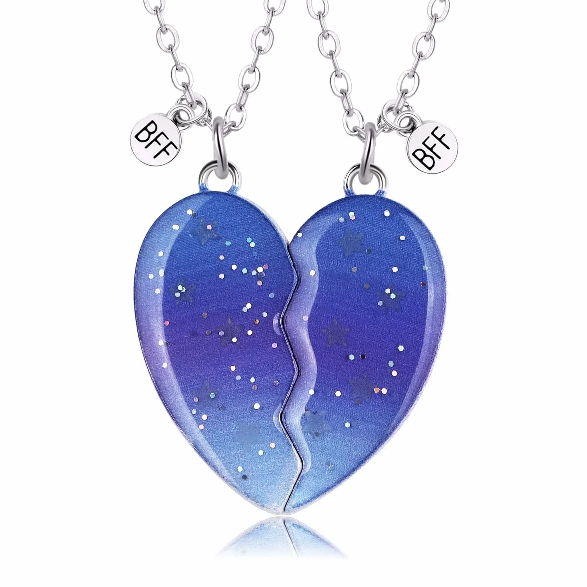 2PCS Collane Notte Stellata Magnetiche Uniche BFF, Collane a Catena con Ciondolo Cuore Best Friends con Luminoso, Collana Incandescente, Amicizia Gioielli Regali per Donne Ragazze Amici Sorelle Madre