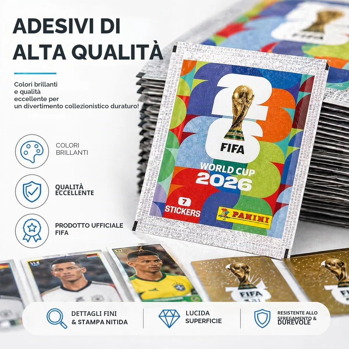 Set Panini Coppa del Mondo 2026 Figurine & Album – Calcio con Collana di Fiori, Album Panini & Calendario Partite (1 Bustina / 13 Figurine)