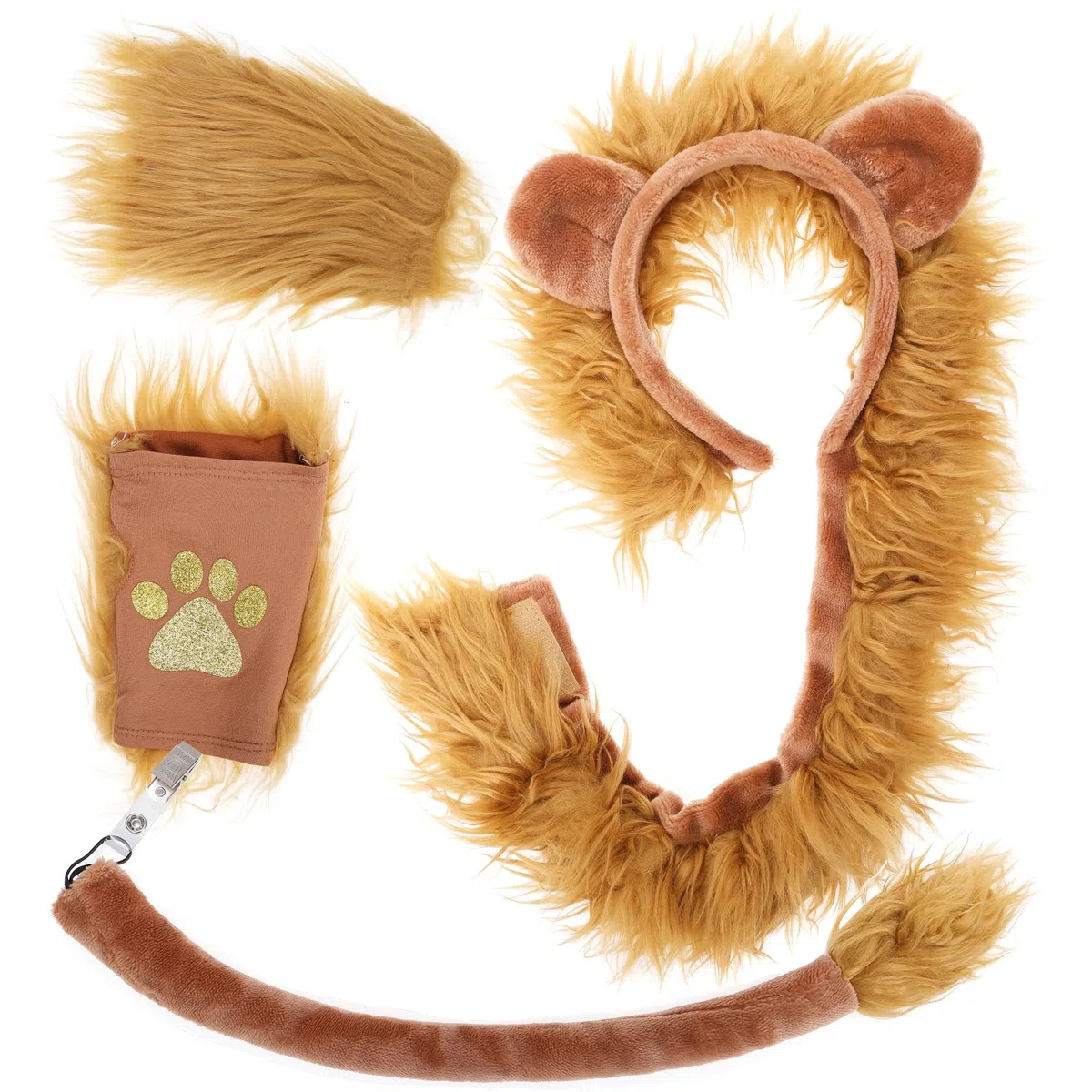 XEPST Set Costume Animale Leone, Fascia con Orecchie, Zampe e Coda per Cosplay, Compleanno, Halloween e Feste in Maschera