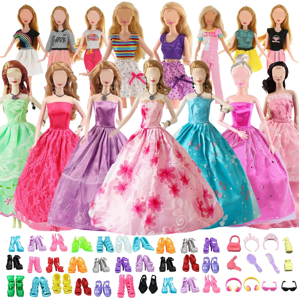 Abbigliamento e Accessori Compatibile con Barbie Abbigliamento Compreso 6 Abiti da Sposa 3 Abiti Moda 1 Top Pantaloni 1 Vetro 1 Cuffie 8 Tuta da toilette 10 paia di scarpe per bambole da 11,5 pollici