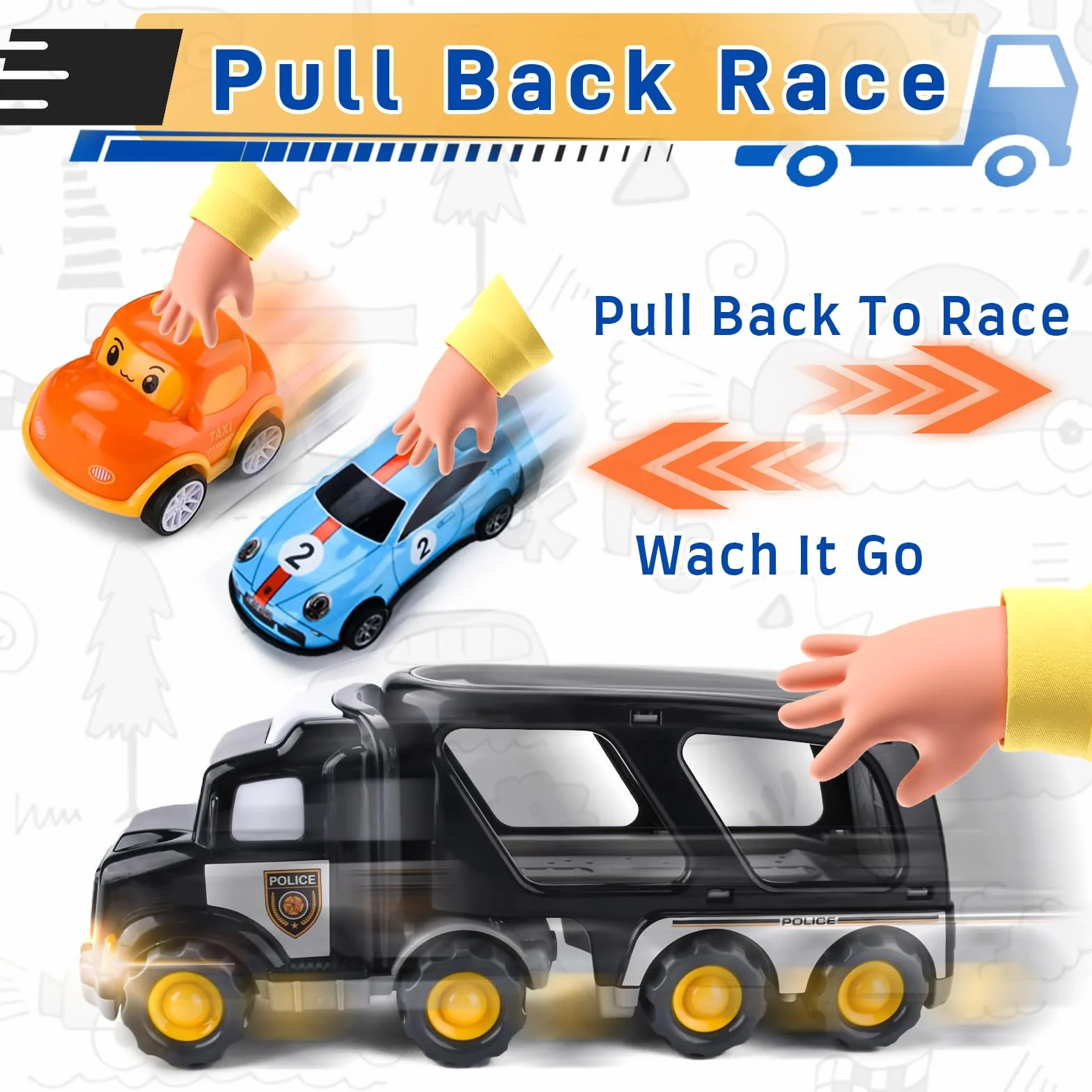 8 in 1 Camion Macchinine Giocattolo Trasportatore con Suoni e Luci per Bambini 1 2 3 4 5 Anni, 7 Mini Cars, Macchina Trucks Regalo per Bambino Ragazze Ragazzi