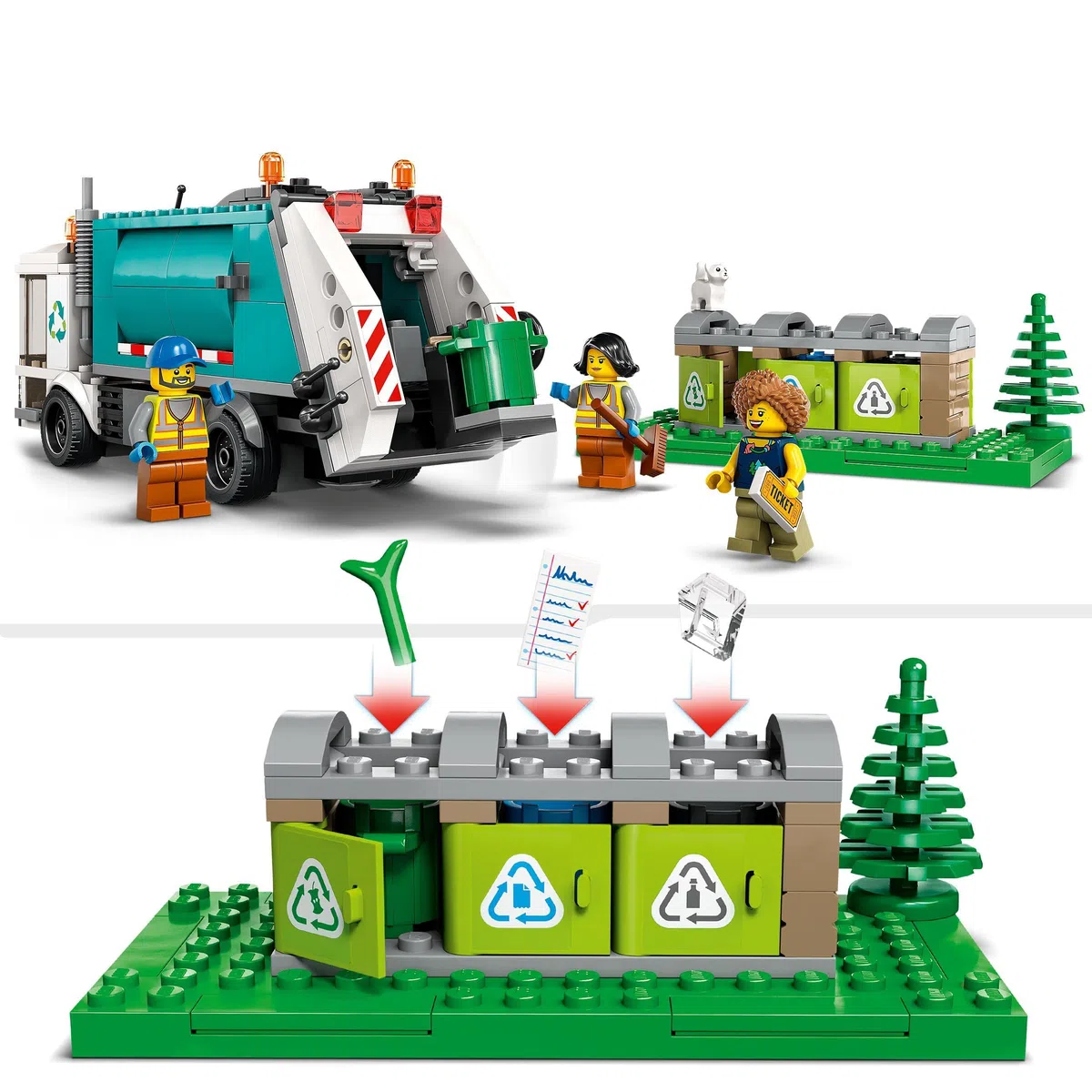 LEGO City Camion per il Riciclaggio dei Rifiuti, Camioncino Giocattolo con 3 Bidoni per la Raccolta Differenziata, Giochi Educativi per Bambini, Serie Vita Sostenibile 60386